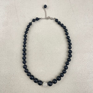 Vintage Crystal Rhinestone & Black Resin Bead Necklace 90s Chunky Beaded Strand